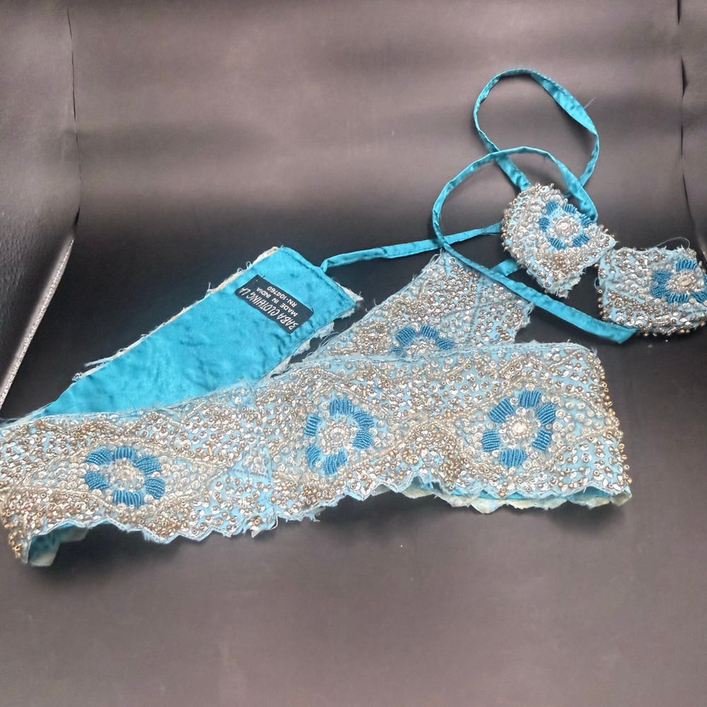 Women's BABA CLOTHING LA One Size Blue Silver Beaded Belt